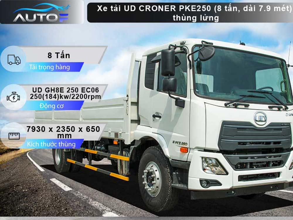 Xe tải UD CRONER PKE250 (8 tấn, dài 7.9 mét) thùng lửng